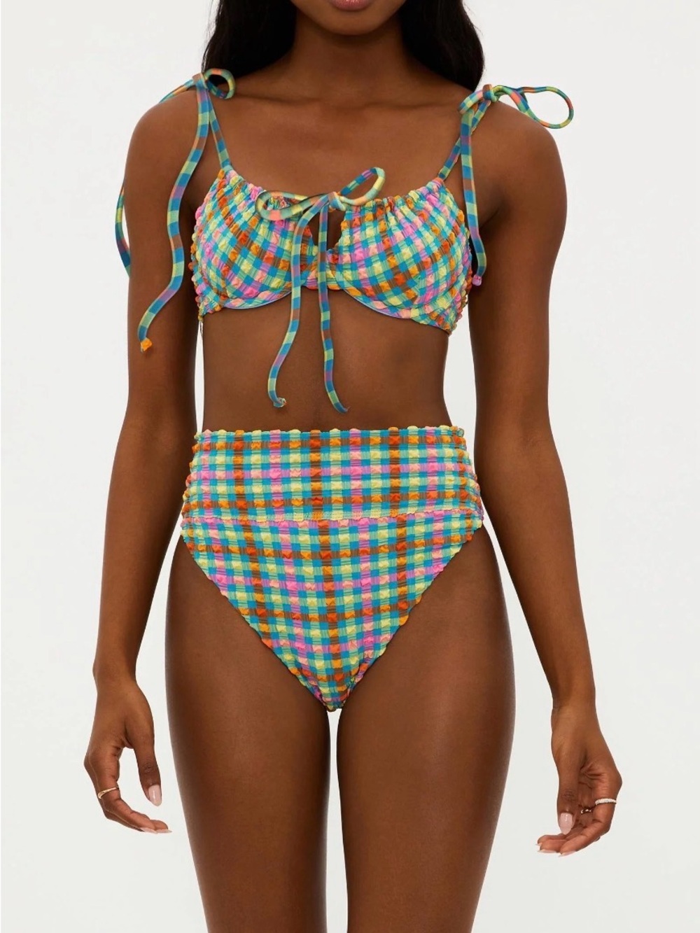 Beach Riot Multicolor Textured Bikini - Teal, Pink, Orange, Yellow - Picture 10 of 12